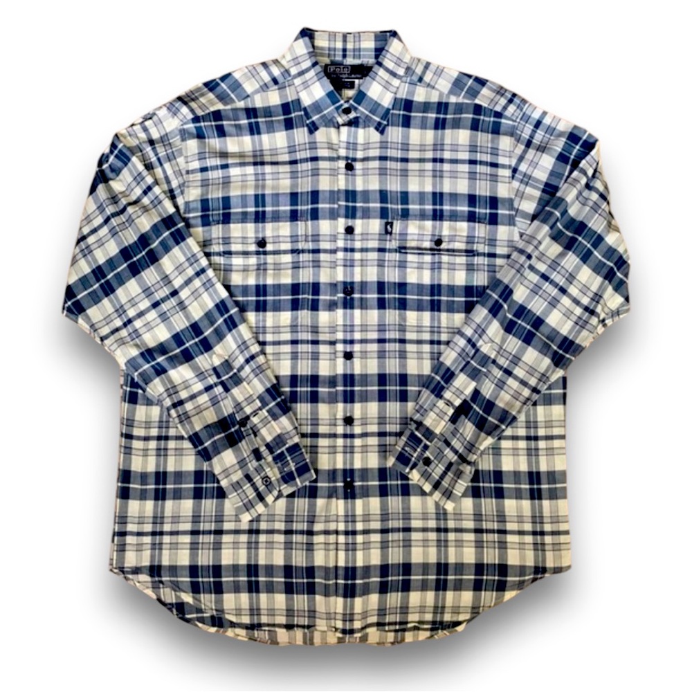 Vintage Polo by Ralph Lauren Cascade Shirt Size Large blue white plaid classic